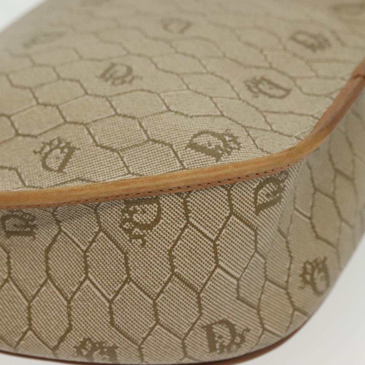 Christian Dior Honeycomb Canvas Shoulder Bag PVC Beige Gold Auth BA5504