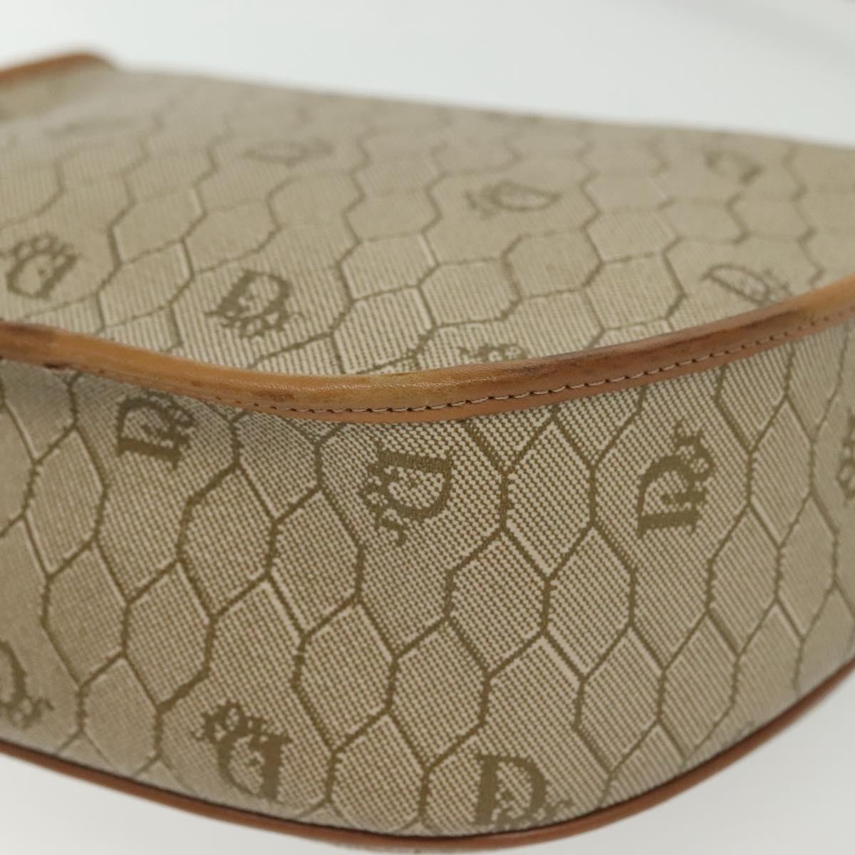 Christian Dior Honeycomb Canvas Shoulder Bag PVC Beige Gold Auth BA5504