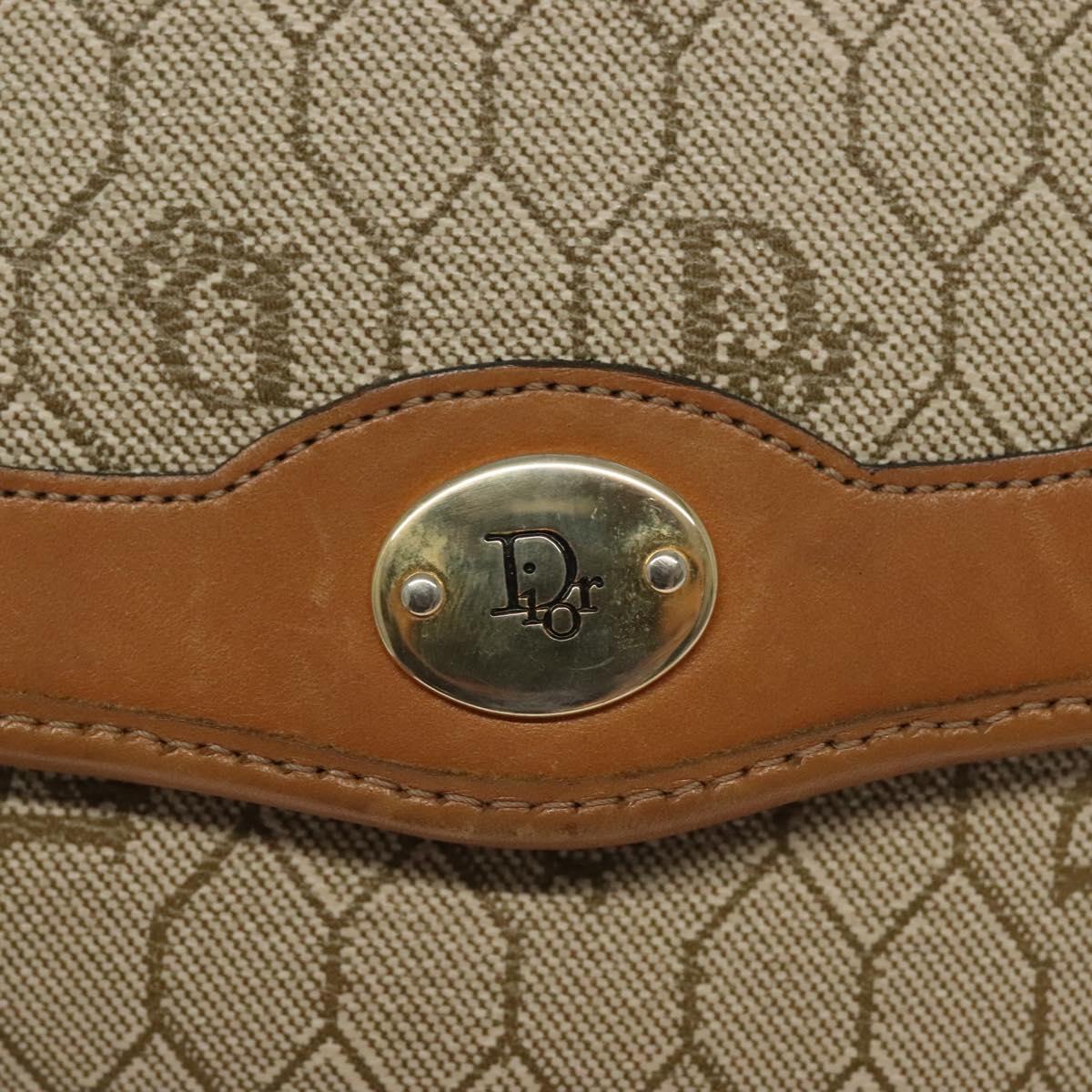 Christian Dior Honeycomb Canvas Shoulder Bag PVC Beige Gold Auth BA5504