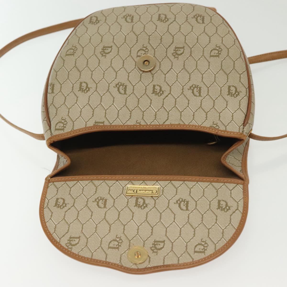 Christian Dior Honeycomb Canvas Shoulder Bag PVC Beige Gold Auth BA5504