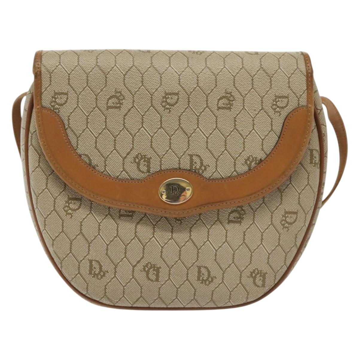 Christian Dior Honeycomb Canvas Shoulder Bag PVC Beige Gold Auth BA5504