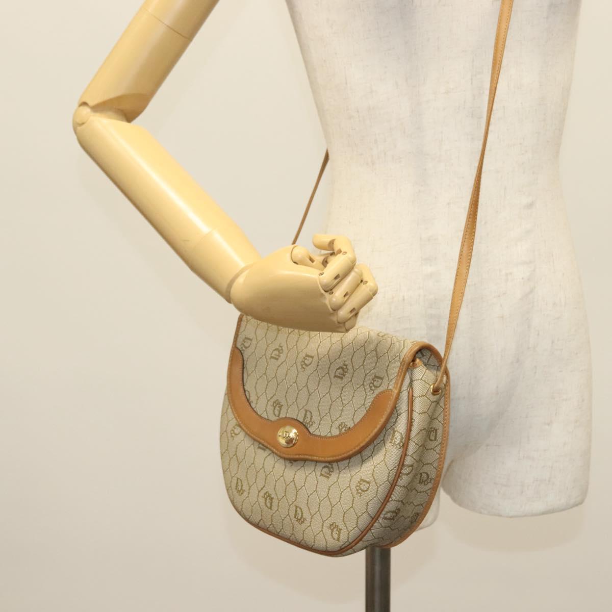 Christian Dior Honeycomb Canvas Shoulder Bag PVC Beige Gold Auth BA5504
