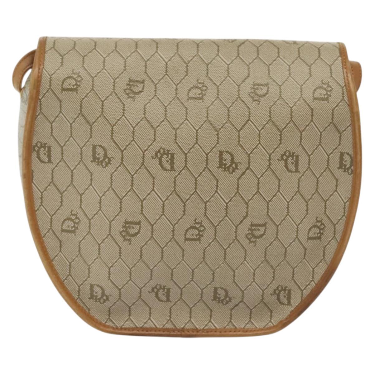 Christian Dior Honeycomb Canvas Shoulder Bag PVC Beige Gold Auth BA5504