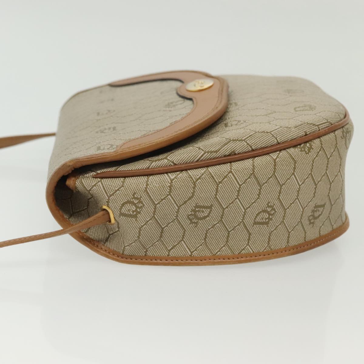 Christian Dior Honeycomb Canvas Shoulder Bag PVC Beige Gold Auth BA5504