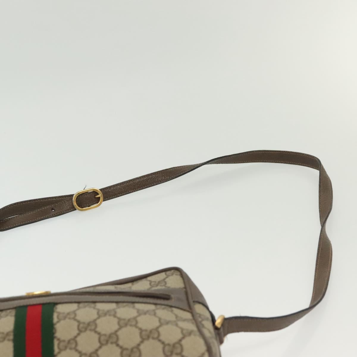 GUCCI GG Supreme Web Sherry Line Shoulder Bag PVC Beige Gold Red Auth BA5506