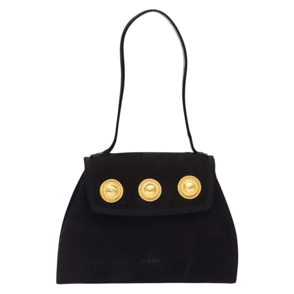 LOEWE Shoulder Bag Suede Black Gold Auth BA5507