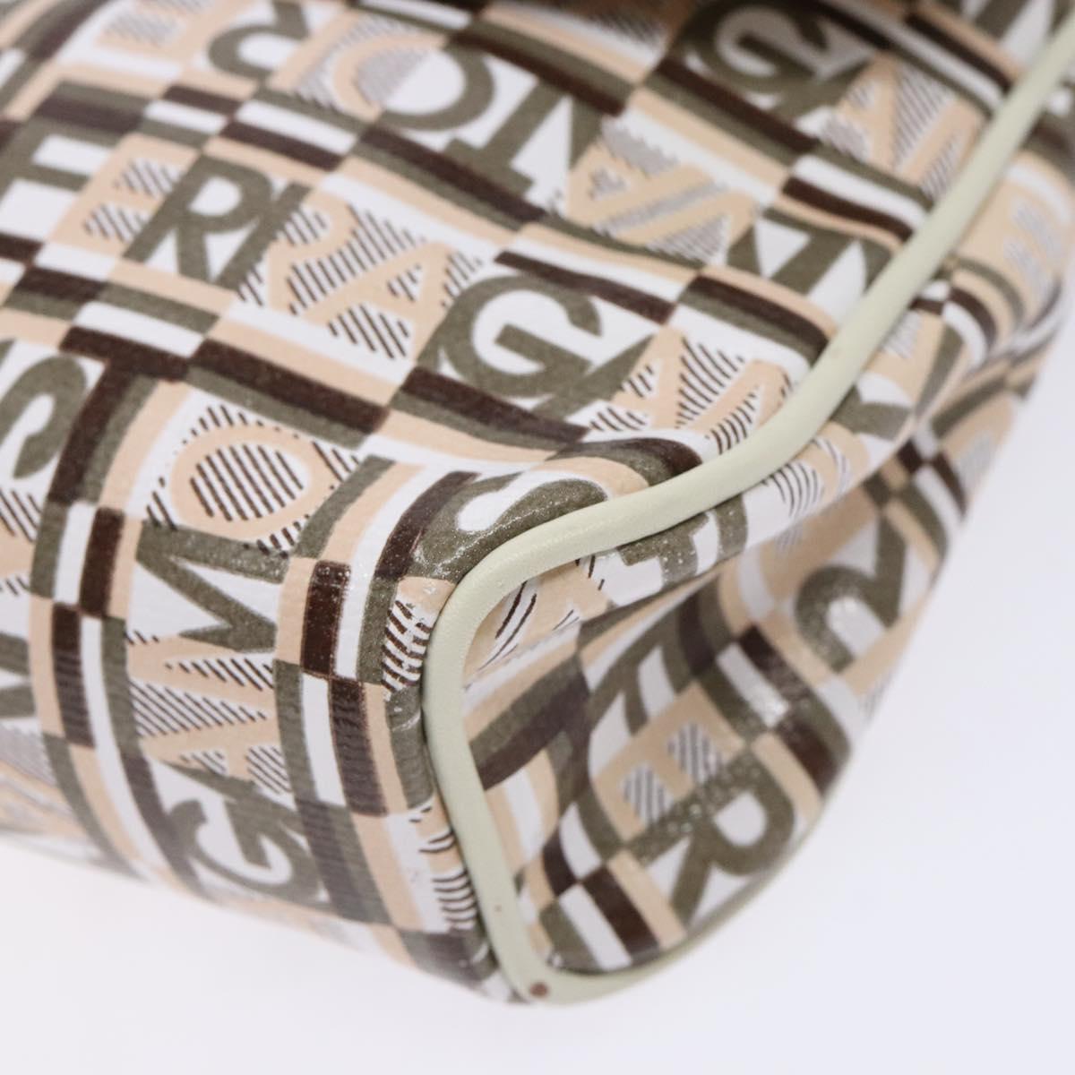 Salvatore Ferragamo Accessory Pouch PVC Beige Silver Auth BA5509