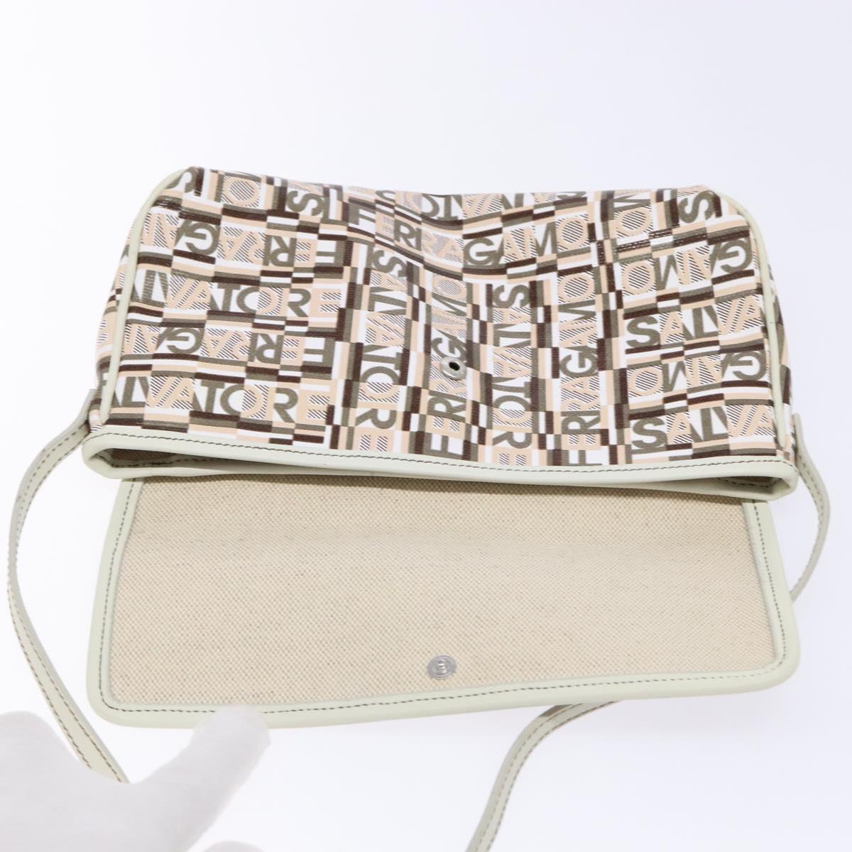 Salvatore Ferragamo Accessory Pouch PVC Beige Silver Auth BA5509