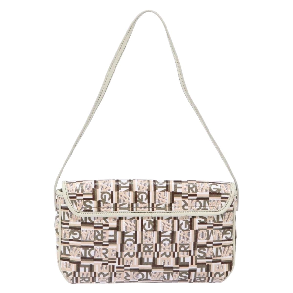 Salvatore Ferragamo Accessory Pouch PVC Beige Silver Auth BA5509