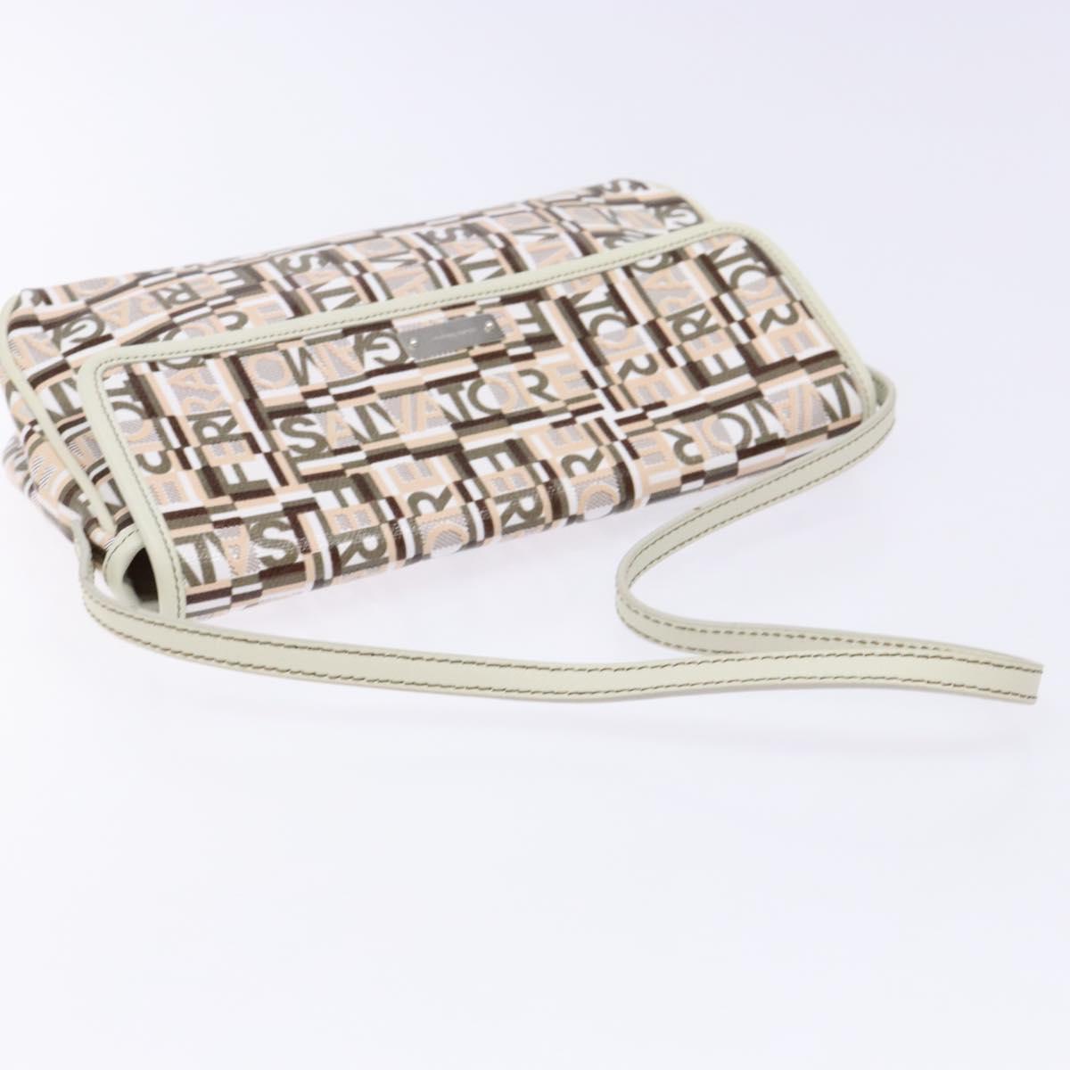 Salvatore Ferragamo Accessory Pouch PVC Beige Silver Auth BA5509