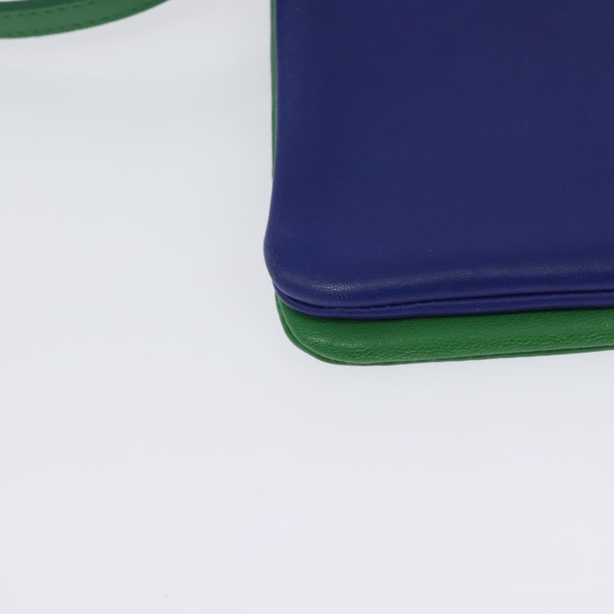 CELINE Trio Shoulder Bag Leather Green Gold Auth BA5510