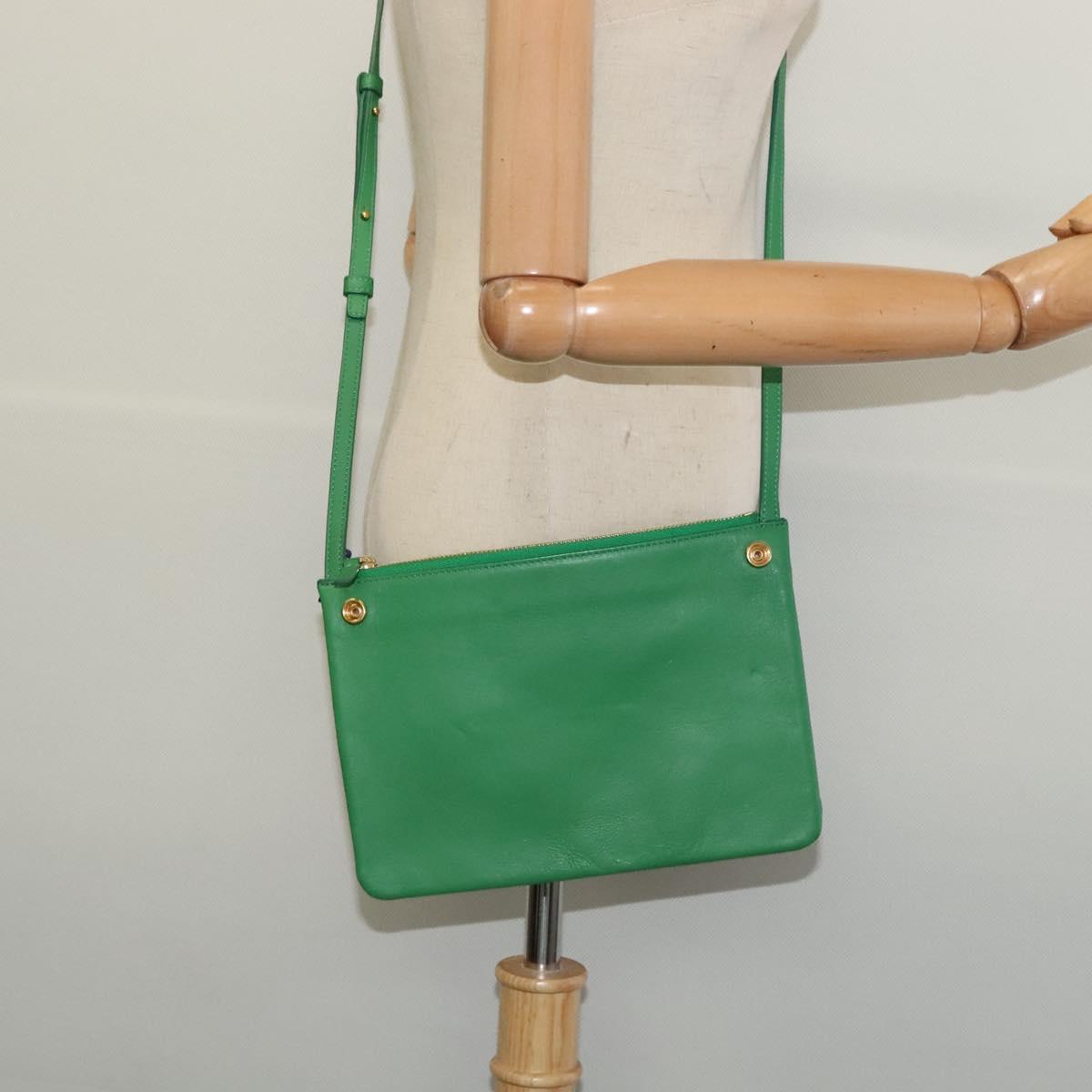 CELINE Trio Shoulder Bag Leather Green Gold Auth BA5510