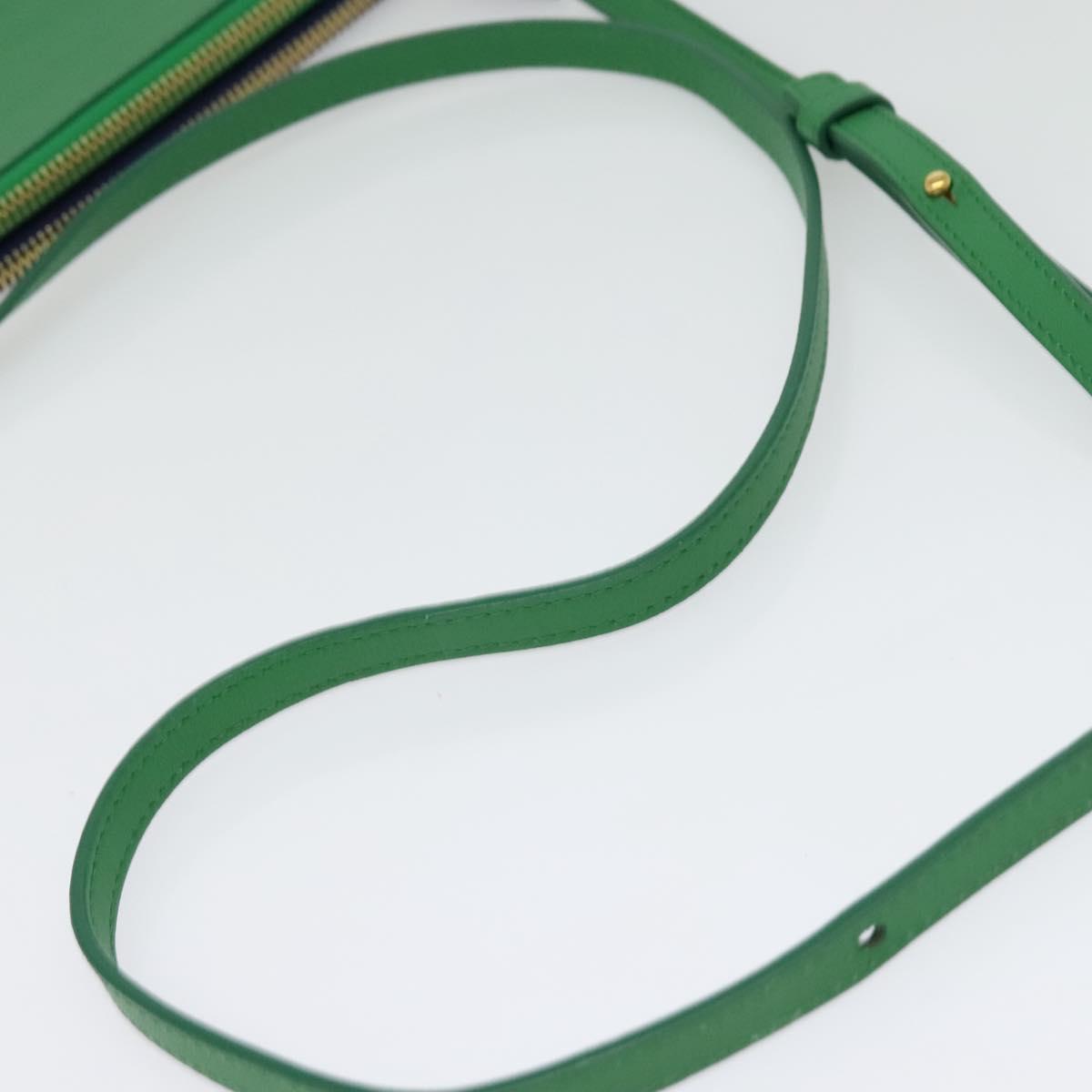CELINE Trio Shoulder Bag Leather Green Gold Auth BA5510