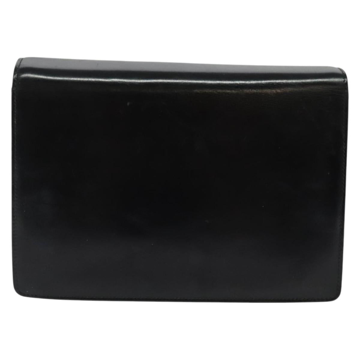 GUCCI Chain Shoulder Bag Leather Vintage Black Gold Auth BA5518