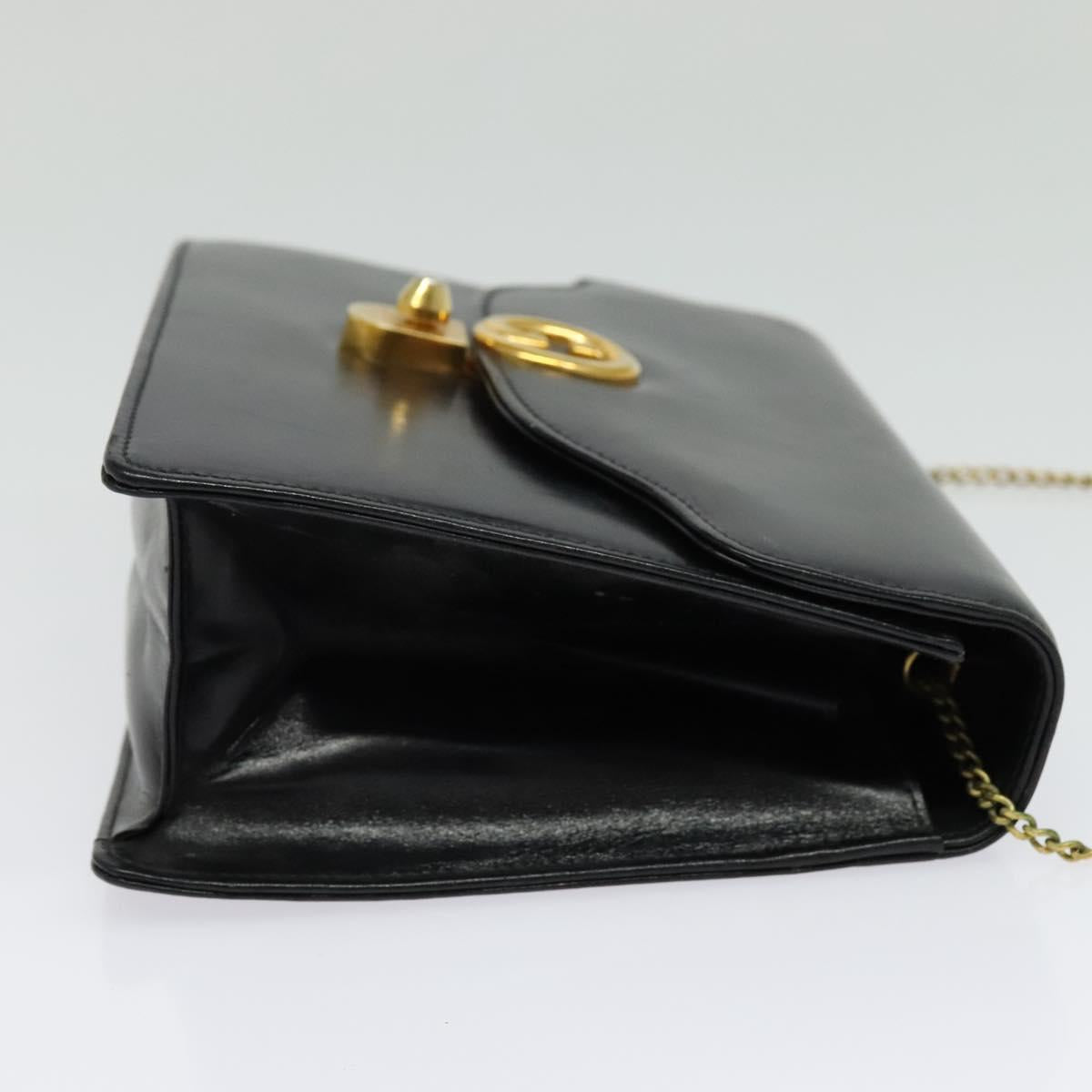 GUCCI Chain Shoulder Bag Leather Vintage Black Gold Auth BA5518