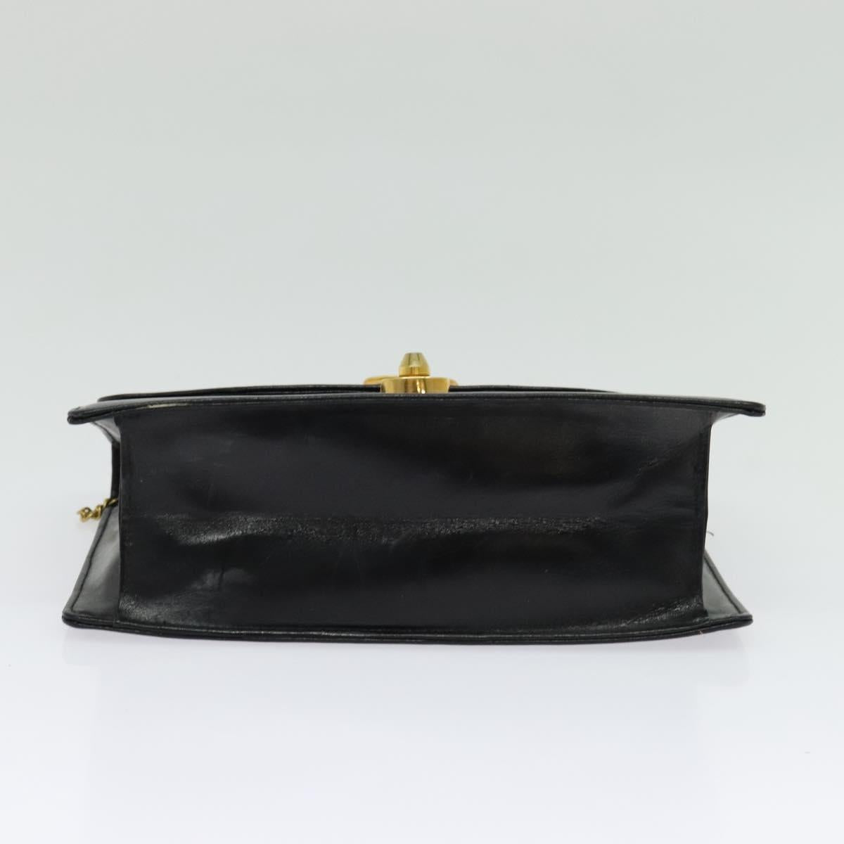 GUCCI Chain Shoulder Bag Leather Vintage Black Gold Auth BA5518