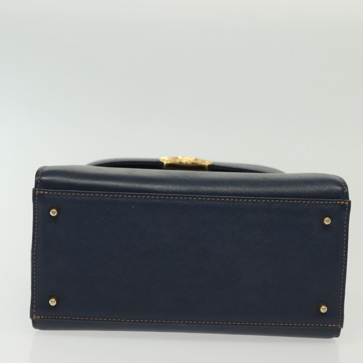 VALENTINO Hand Bag Leather Navy Gold Auth BA5531