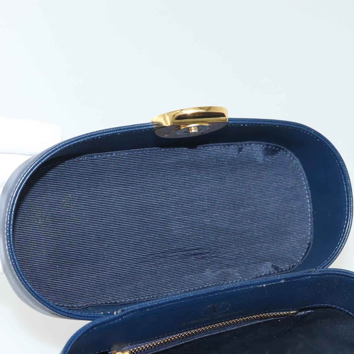 VALENTINO Hand Bag Leather Navy Gold Auth BA5531