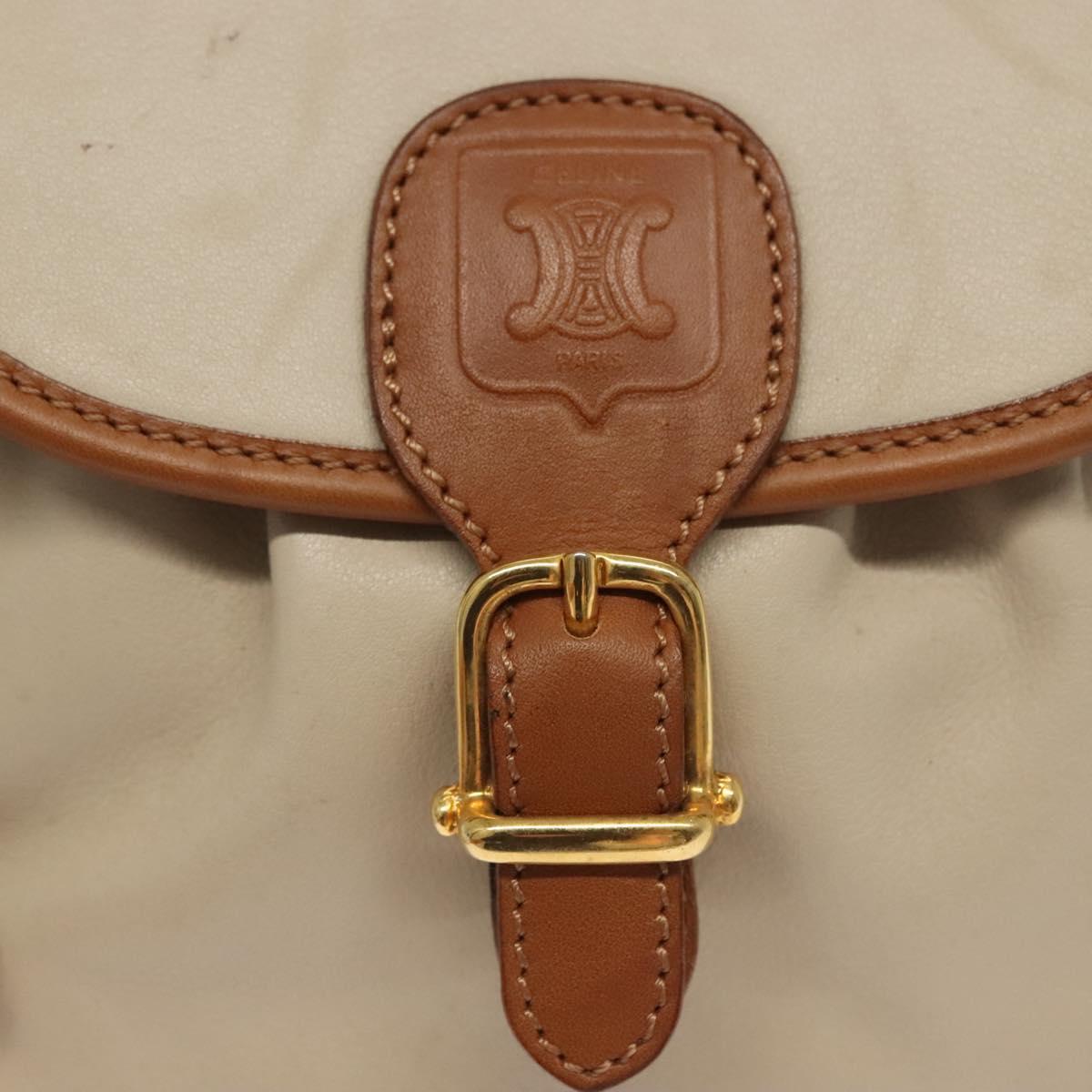 CELINE Shoulder Bag Leather Beige Gold Auth BA5533