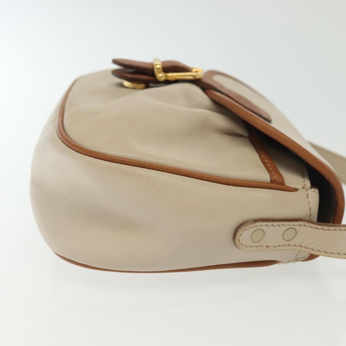 CELINE Shoulder Bag Leather Beige Gold Auth BA5533