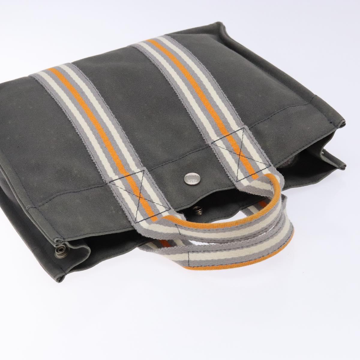 HERMES Fourre Tout PM Hand Bag Canvas Silver Gray Auth BA5534