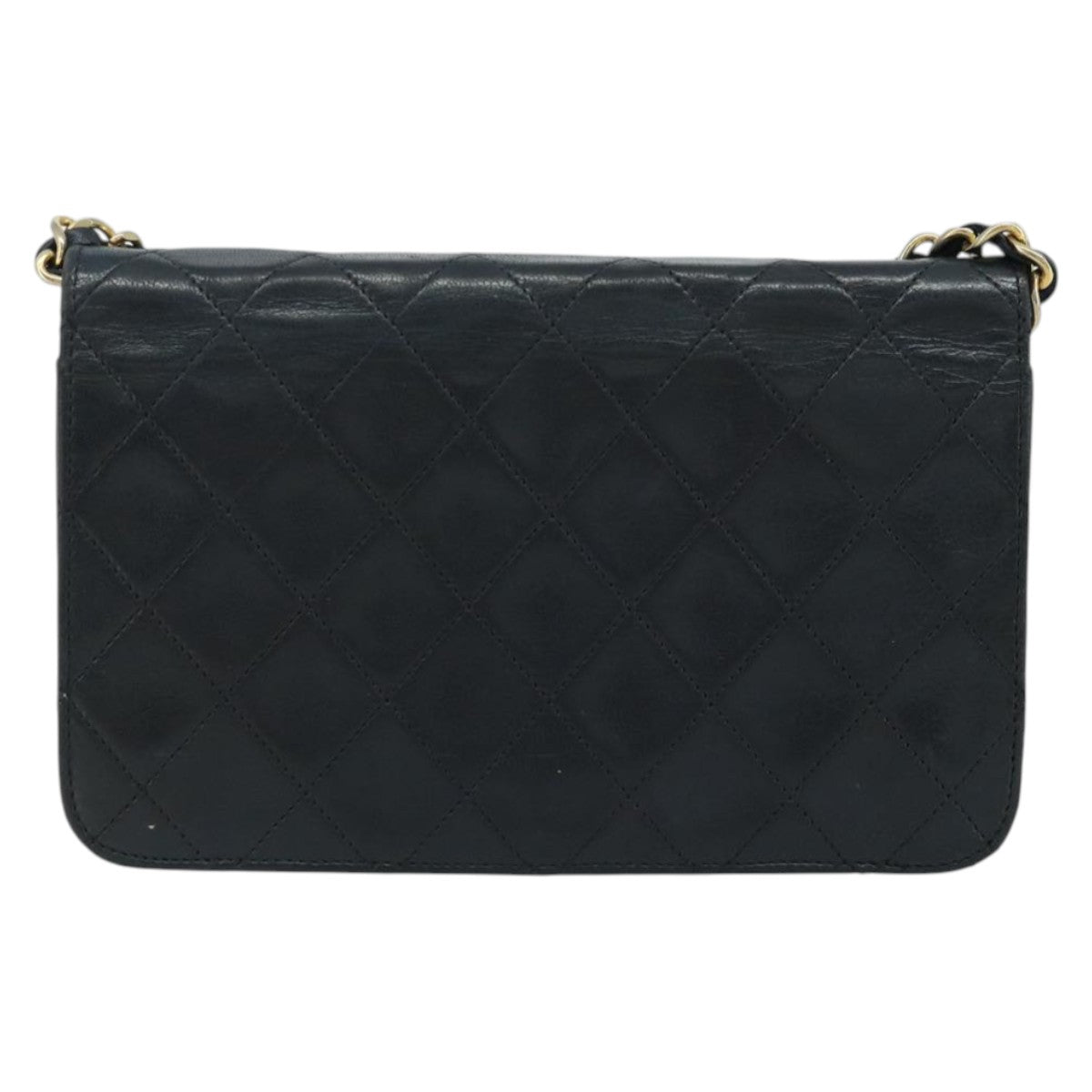 CHANEL Matelasse Chain Shoulder Bag Lamb Skin Black Gold CC Auth BA5545
