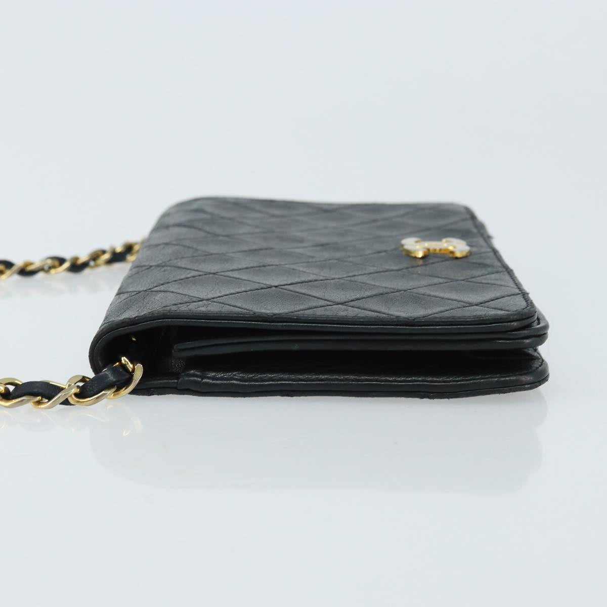 CHANEL Matelasse Chain Shoulder Bag Lamb Skin Black Gold CC Auth BA5545