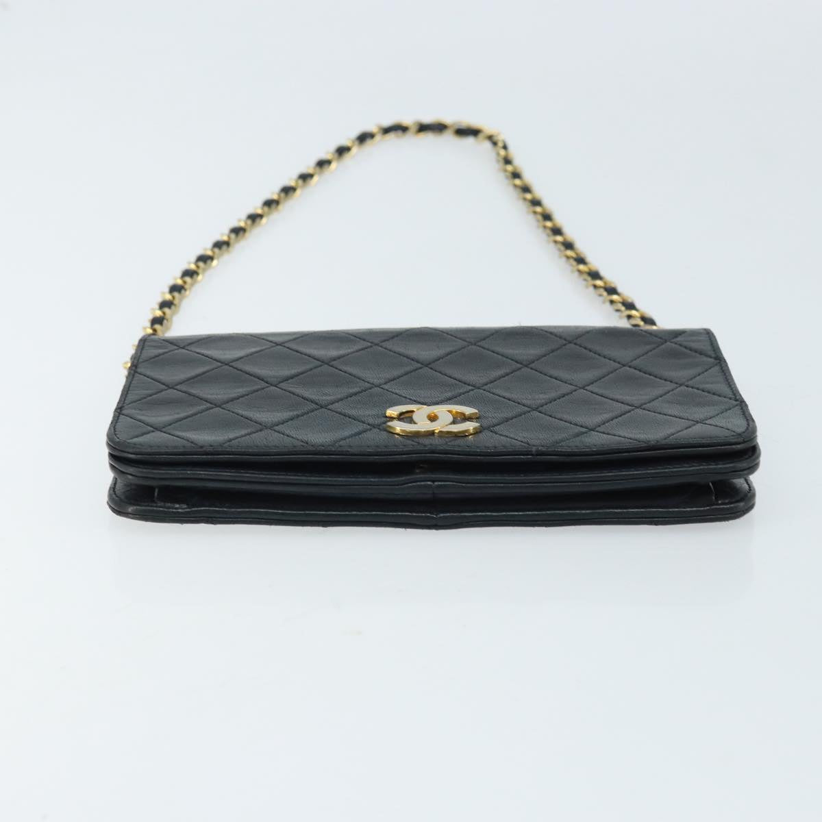 CHANEL Matelasse Chain Shoulder Bag Lamb Skin Black Gold CC Auth BA5545