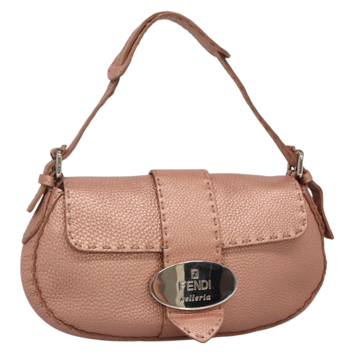 FENDI Celeria Shoulder Bag Leather Pink Silver Auth BA5547