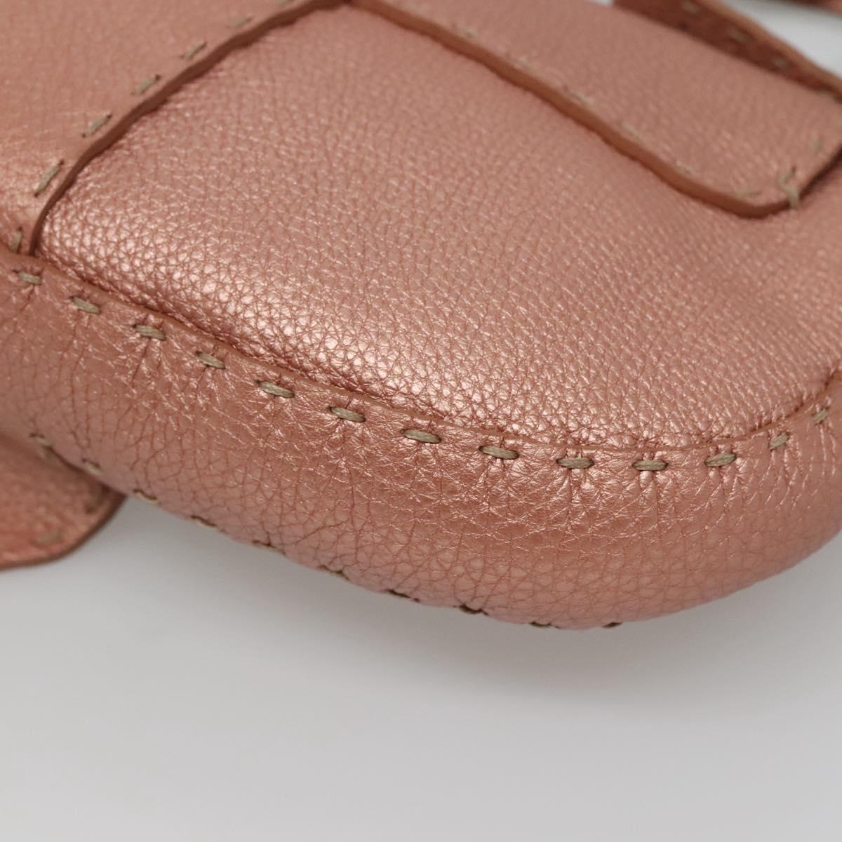 FENDI Celeria Shoulder Bag Leather Pink Silver Auth BA5547
