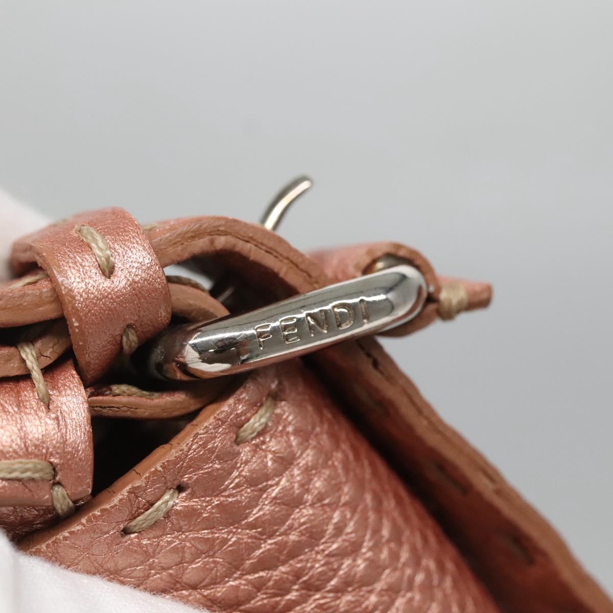 FENDI Celeria Shoulder Bag Leather Pink Silver Auth BA5547