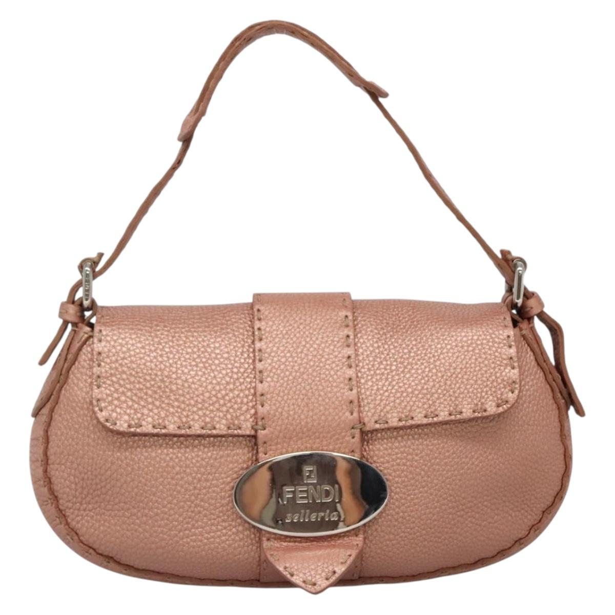 FENDI Celeria Shoulder Bag Leather Pink Silver Auth BA5547