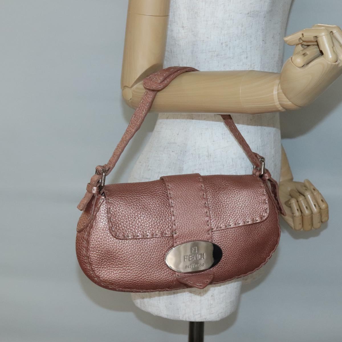 FENDI Celeria Shoulder Bag Leather Pink Silver Auth BA5547