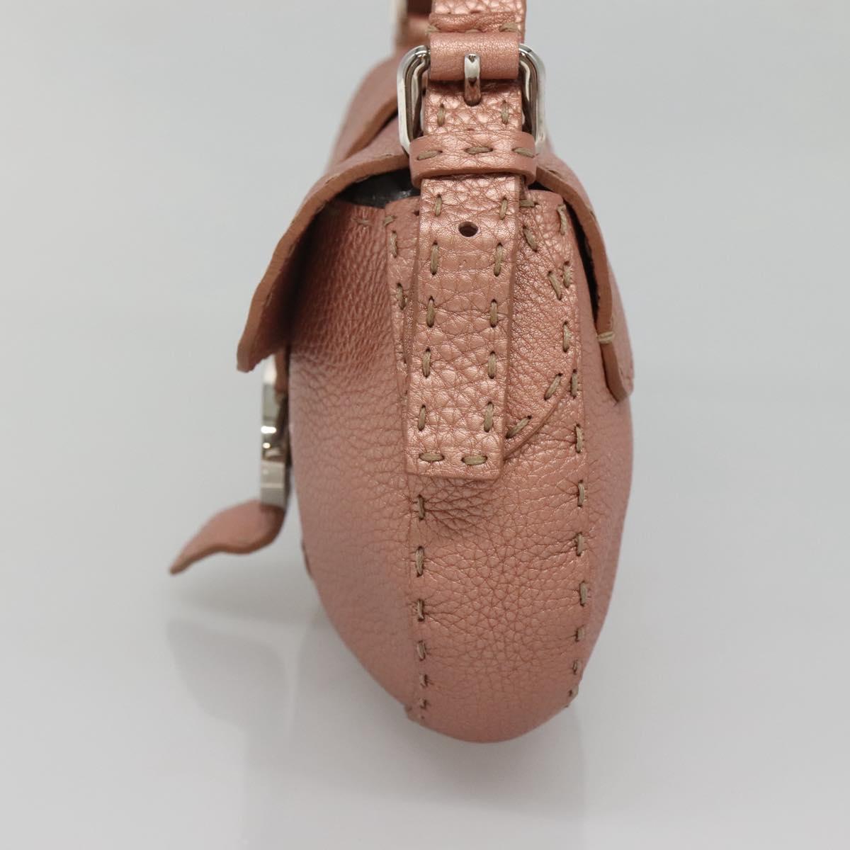 FENDI Celeria Shoulder Bag Leather Pink Silver Auth BA5547