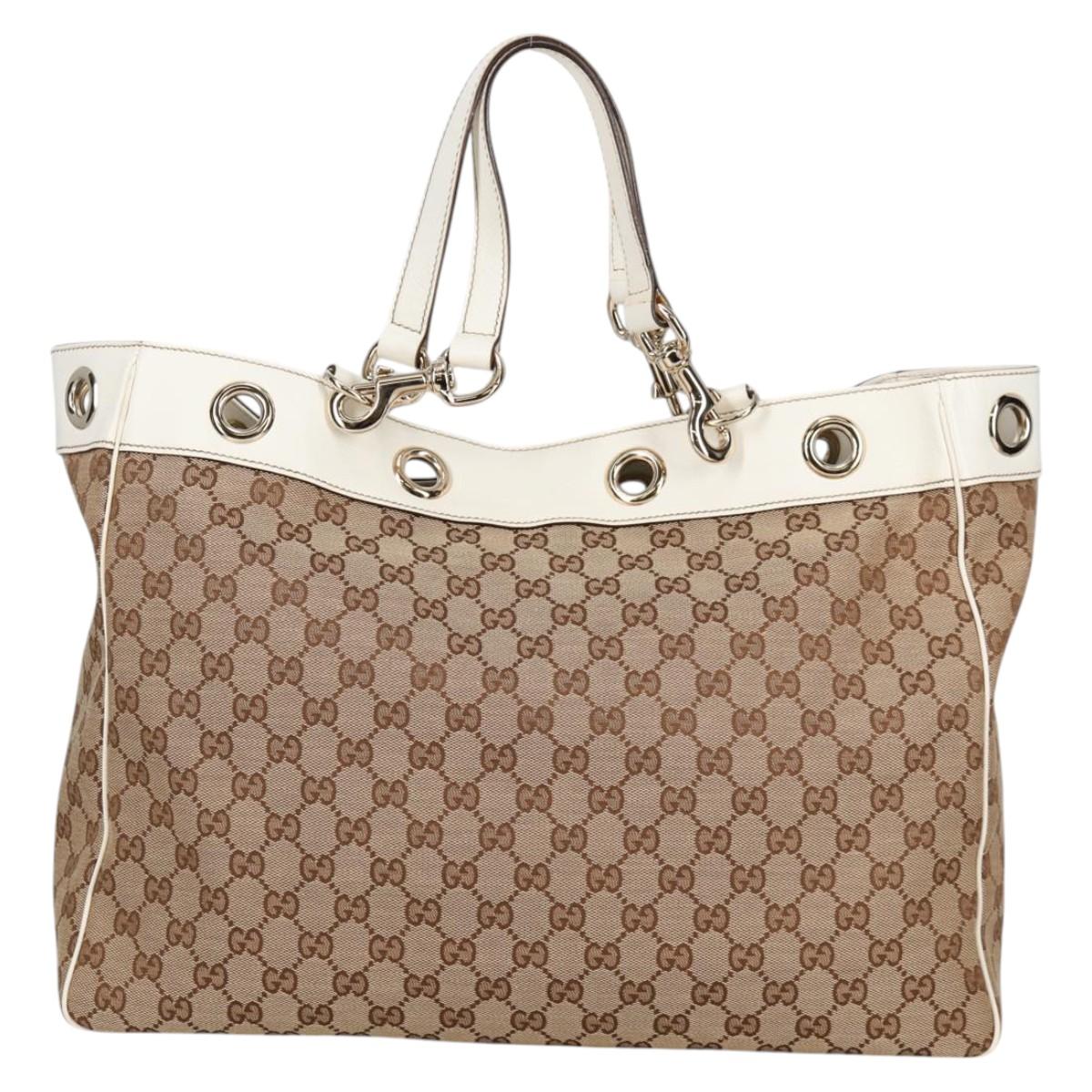 GUCCI GG Canvas Tote Bag Beige Gold 153033 Auth BA5552V