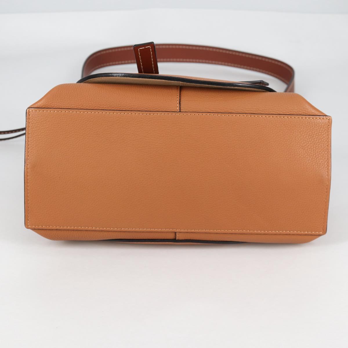LOEWE Gate Top Handle bag Hand Bag Leather Brown Gold Auth BA5553M