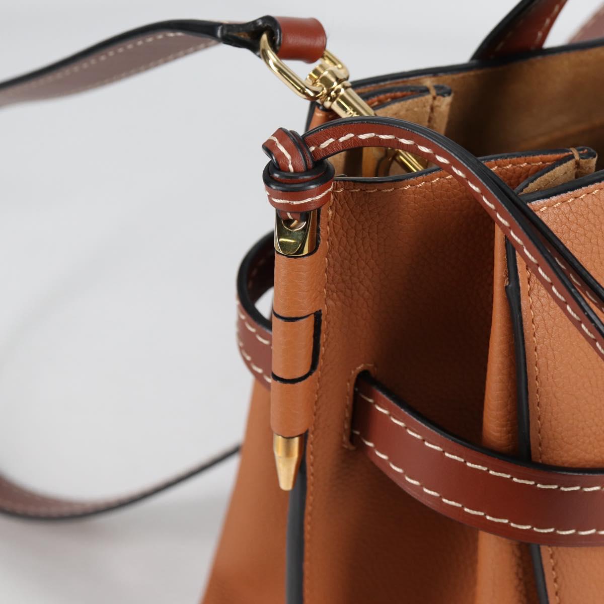 LOEWE Gate Top Handle bag Hand Bag Leather Brown Gold Auth BA5553M