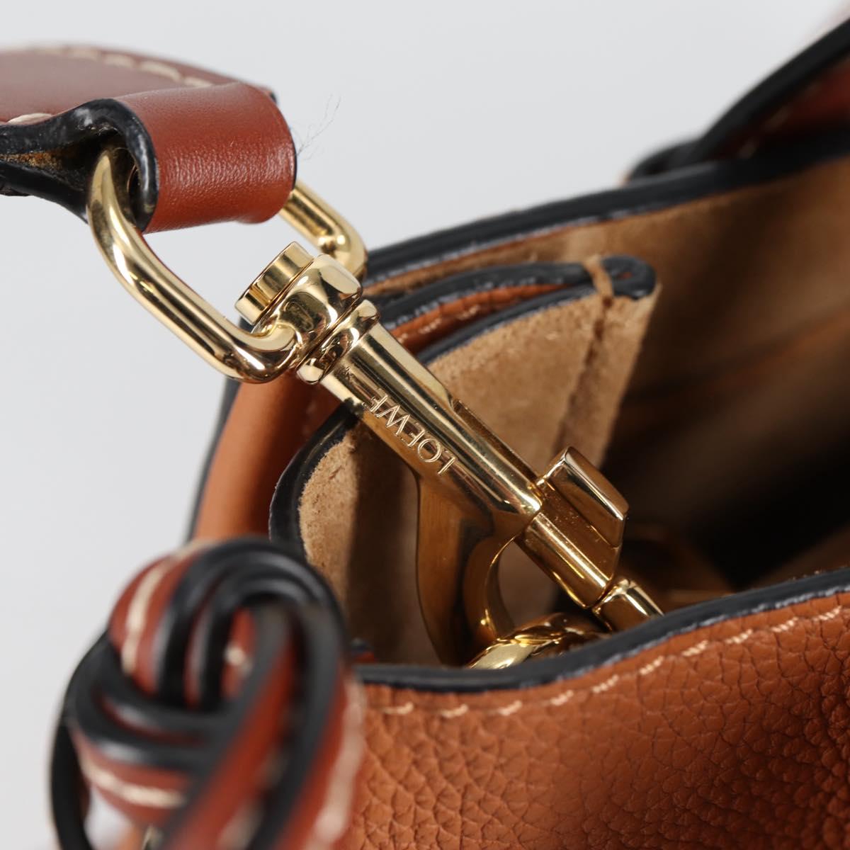 LOEWE Gate Top Handle bag Hand Bag Leather Brown Gold Auth BA5553M