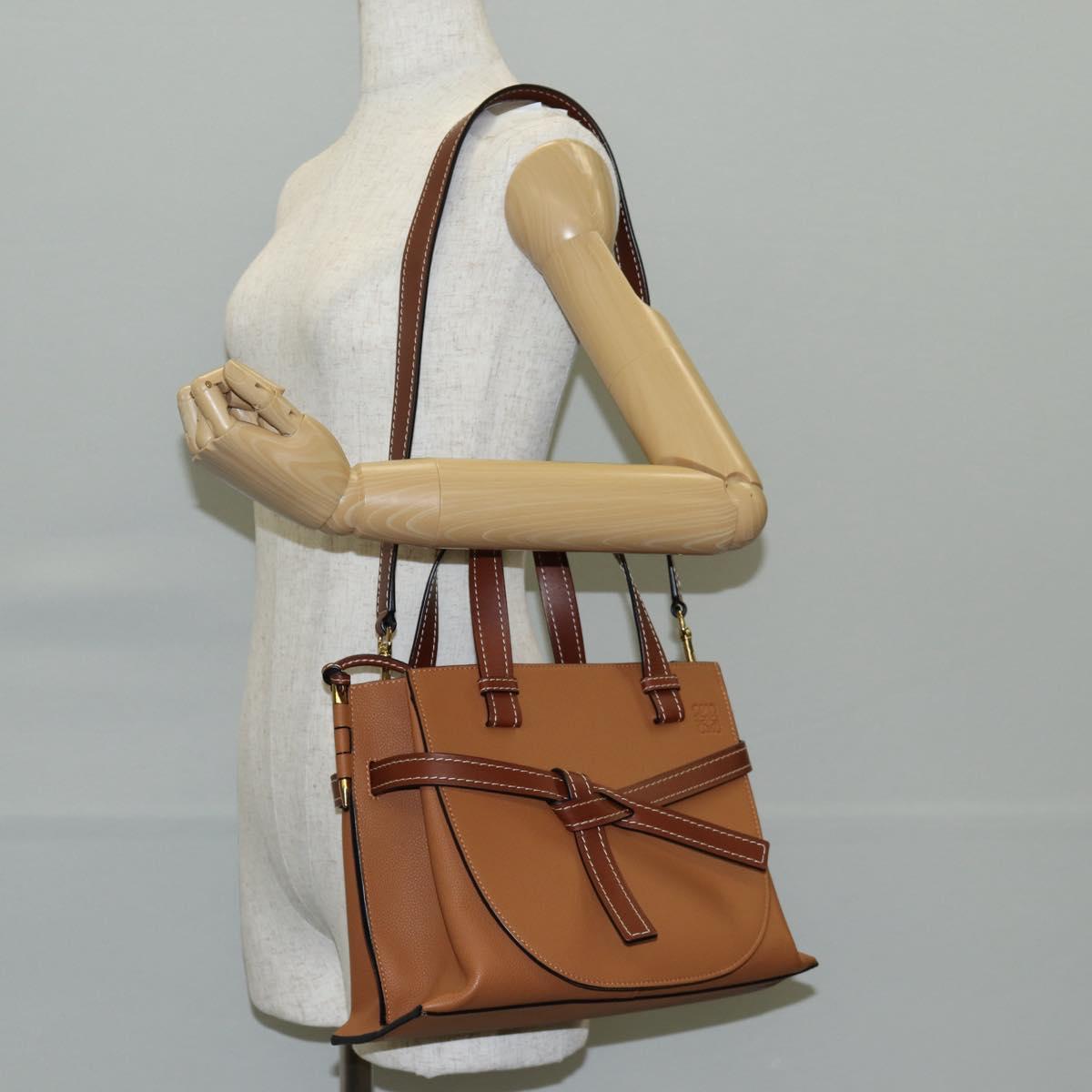 LOEWE Gate Top Handle bag Hand Bag Leather Brown Gold Auth BA5553M
