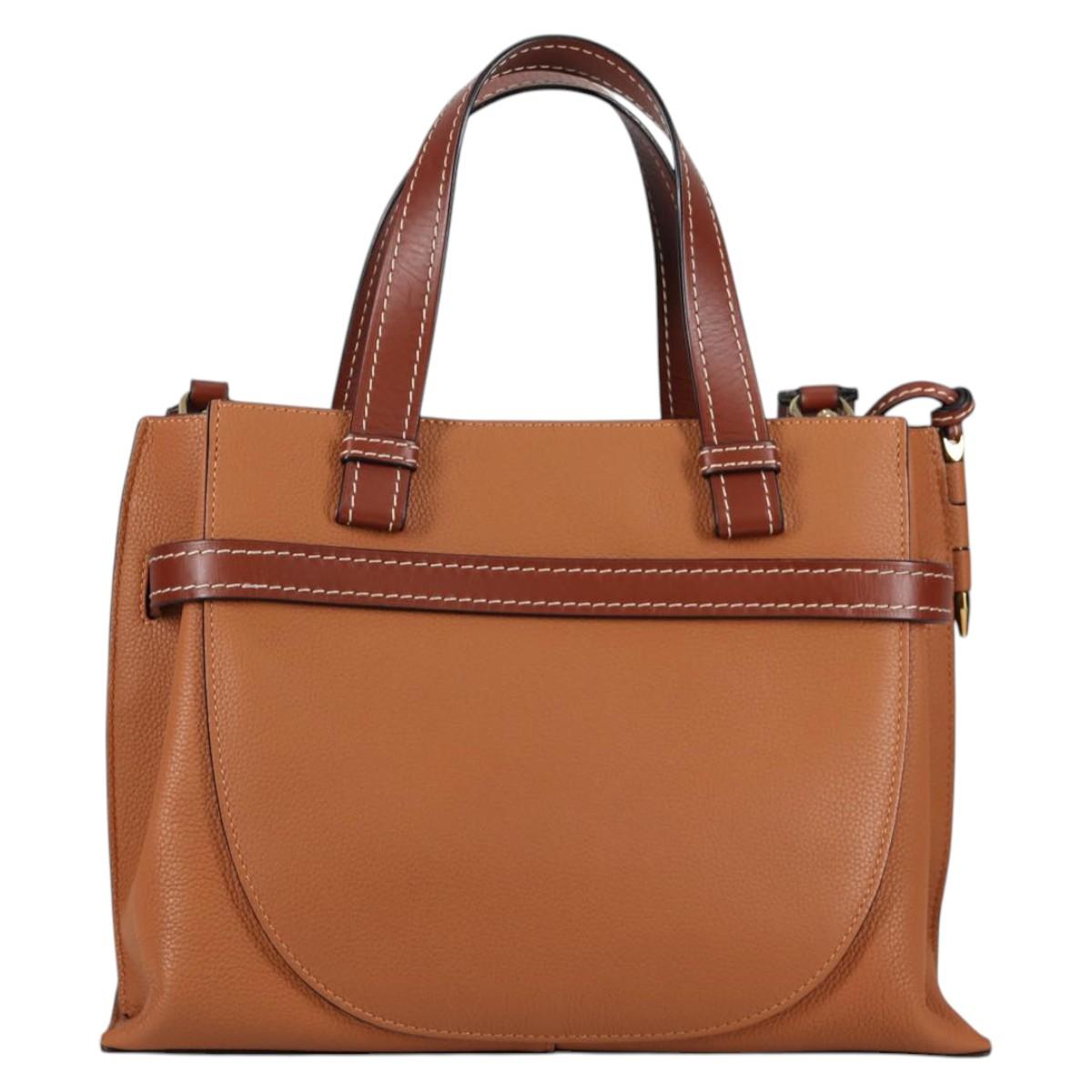 LOEWE Gate Top Handle bag Hand Bag Leather Brown Gold Auth BA5553M