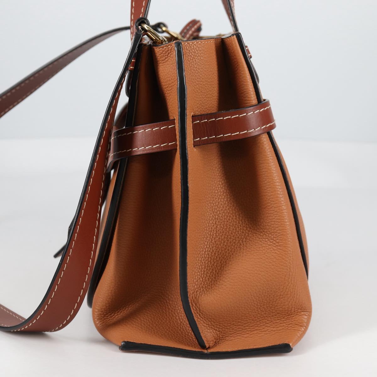 LOEWE Gate Top Handle bag Hand Bag Leather Brown Gold Auth BA5553M
