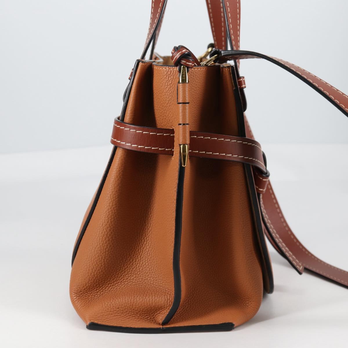 LOEWE Gate Top Handle bag Hand Bag Leather Brown Gold Auth BA5553M