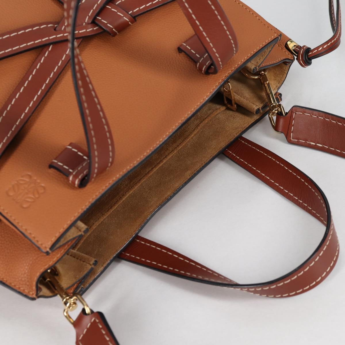 LOEWE Gate Top Handle bag Hand Bag Leather Brown Gold Auth BA5553M