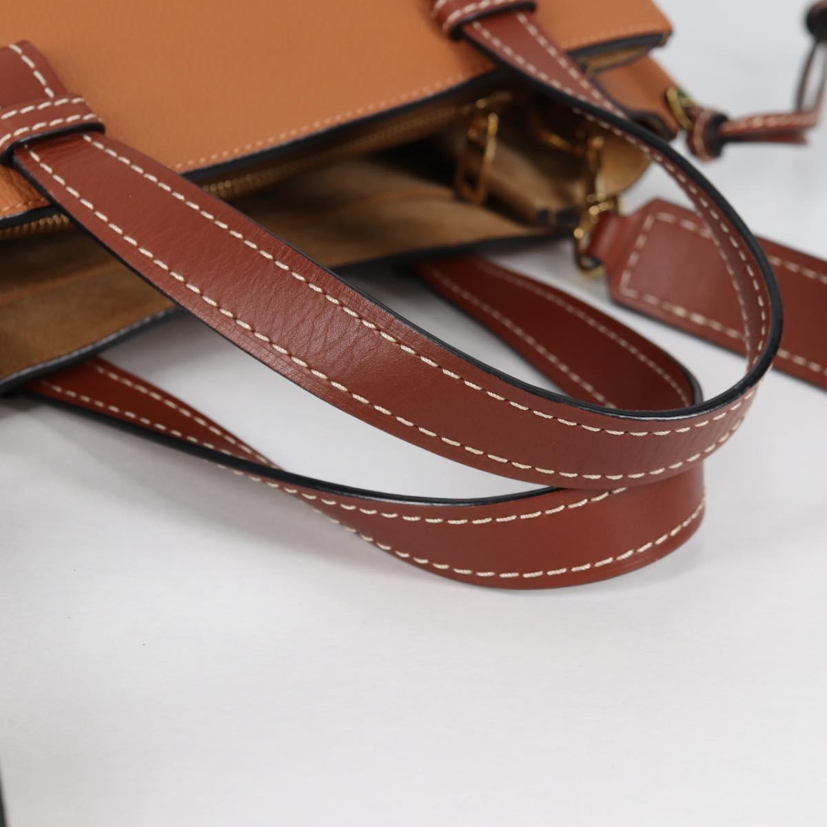 LOEWE Gate Top Handle bag Hand Bag Leather Brown Gold Auth BA5553M
