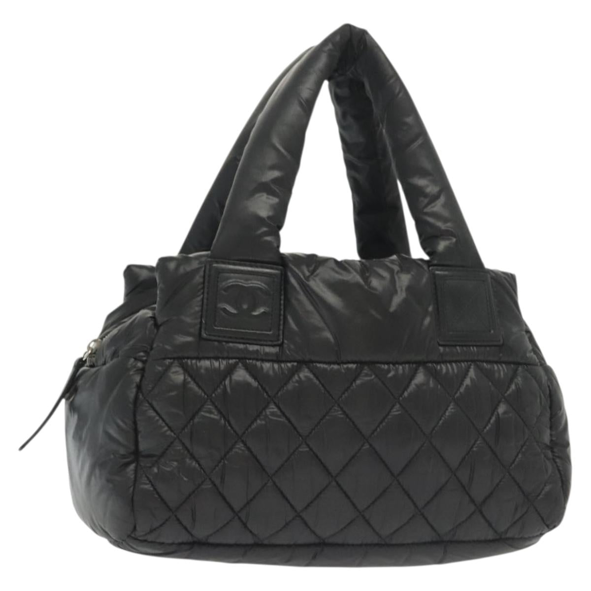 CHANEL Cococoon Hand Bag Nylon Black Silver CC Auth BA5555