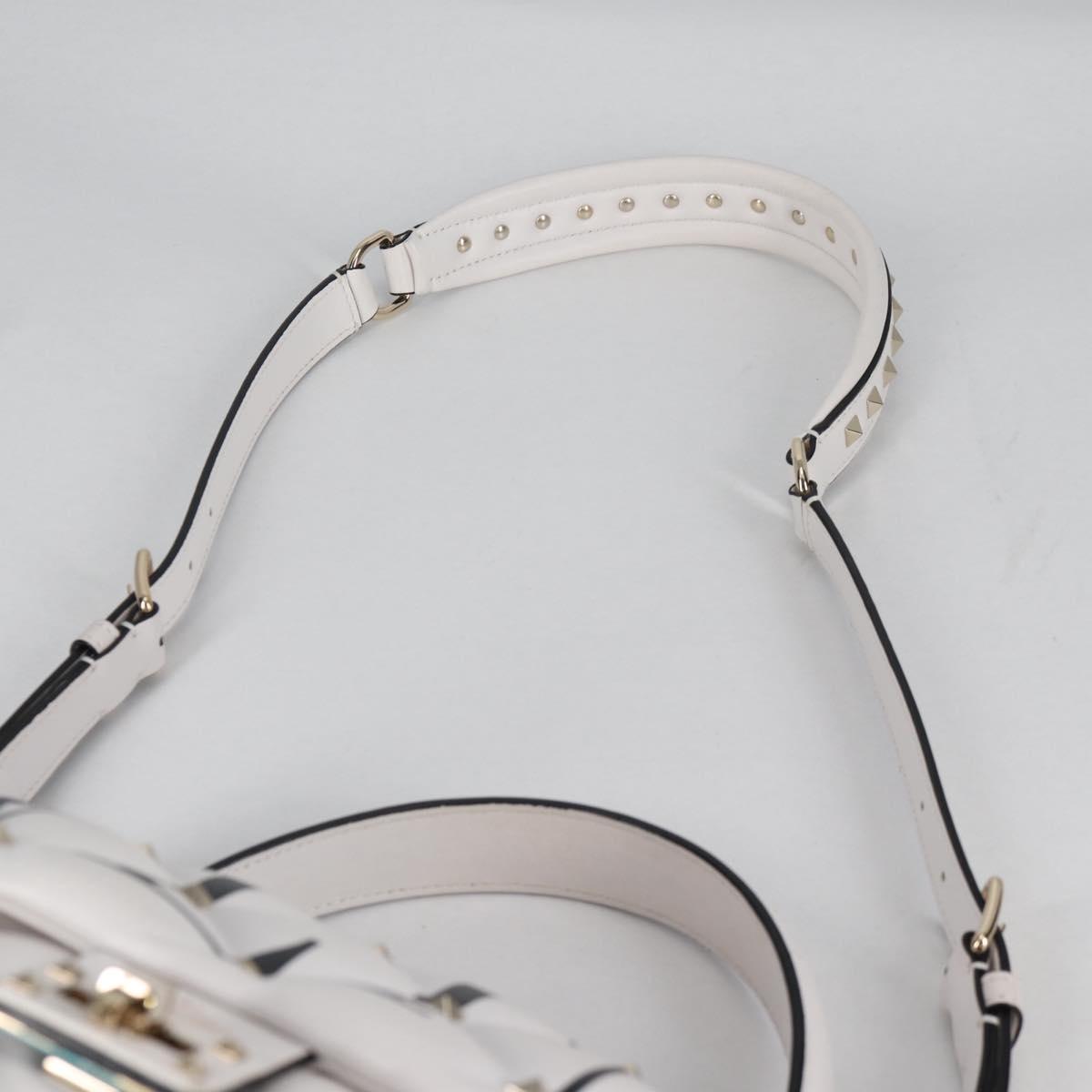 VALENTINO Candy Studs Hand Bag Leather 2way White Gold Auth BA5556