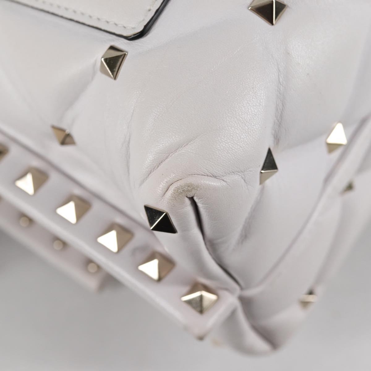 VALENTINO Candy Studs Hand Bag Leather 2way White Gold Auth BA5556
