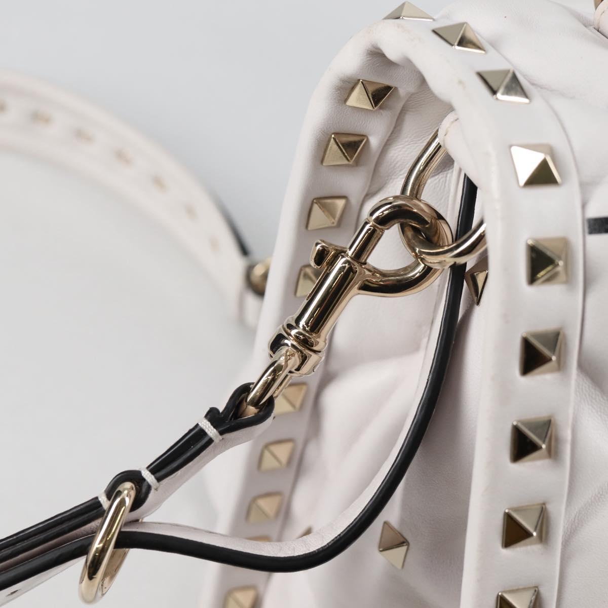 VALENTINO Candy Studs Hand Bag Leather 2way White Gold Auth BA5556