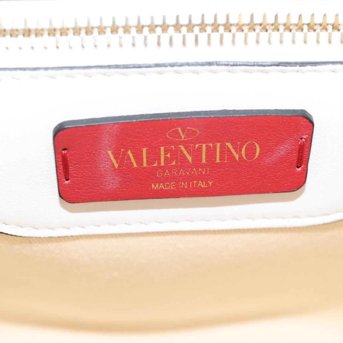 VALENTINO Candy Studs Hand Bag Leather 2way White Gold Auth BA5556