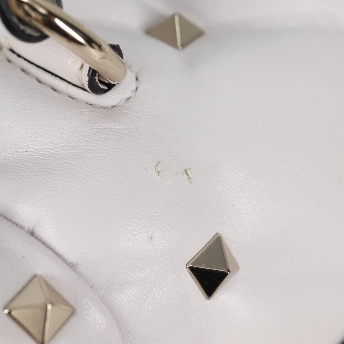 VALENTINO Candy Studs Hand Bag Leather 2way White Gold Auth BA5556